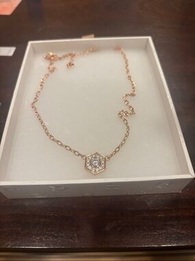 Rose Gold Hexagon Cubic Zirconia Pendant Necklace